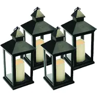 Benson Lantaarn - 4x - met LED kaars - 10.5 x 10.5 x 24 cm - sfeerlicht - binnen / buiten