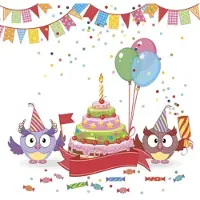 Daisy Lunch servetten - Funny Owls with B-day Cake