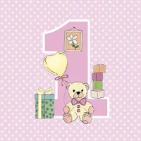 Maki - Lunch servetten - Eerste verjaardag met teddybeer Roze