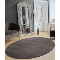 The Carpet RELAX – Extra Zacht & Wasbaar Vloerkleed tot 30°C met Antislip Onderzijde – Fluweelachtige Structuur – Voor Slaapkamer of Woonkamer – Antraciet, 140 x 200 cm oval