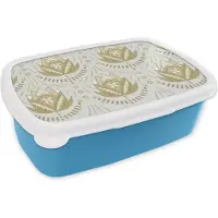 MuchoWow Broodtrommel Blauw - Lunchbox - Brooddoos - Bloemen - Goud - Patronen - 18x12x6 cm - Kinderen - Jongen