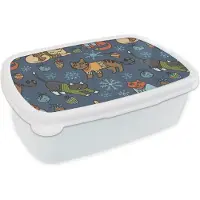 MuchoWow Broodtrommel Wit - Lunchbox - Brooddoos - Kat - Dieren - Kerst - Patroon - 18x12x6 cm - Volwassenen