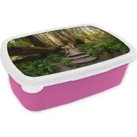 MuchoWow Broodtrommel Roze - Lunchbox - Brooddoos - Jungle - Natuur - Trap - Bomen - 18x12x6 cm - Kinderen - Meisje