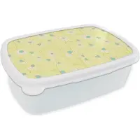 MuchoWow Broodtrommel Wit - Lunchbox - Brooddoos - Meiden - Kamille - Bloemen - Patronen - Girl - Kindje - Kinderen - 18x12x6 cm - Volwassenen