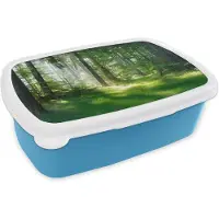 MuchoWow Broodtrommel Blauw - Lunchbox - Brooddoos - Natuur - Bomen - Bos - Groen - Zon - Gras - Planten - 18x12x6 cm - Kinderen - Jongen