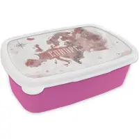 MuchoWow Broodtrommel Roze - Lunchbox - Brooddoos - Kaart - Europa - Waterverf - Kompas - 18x12x6 cm - Kinderen - Meisje
