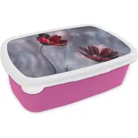 MuchoWow Broodtrommel Roze - Lunchbox - Brooddoos - Bloemen - Rood - Planten - Natuur - 18x12x6 cm - Kinderen - Meisje