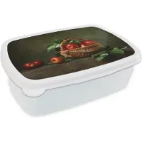 MuchoWow Broodtrommel Wit - Lunchbox - Brooddoos - Rustiek - Appel - Fruit - Rood - Mand - Stilleven - 18x12x6 cm - Volwassenen