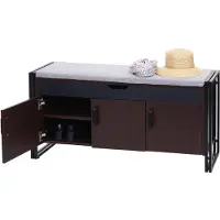 Mendler Schoenenkast met zitting -A27, ladekast bank met kussens, 53x110x30cm 3D structuur metaal ~ donkerbruin