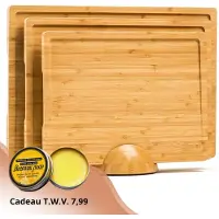 Decor Snijplankenset Met Houder – Snijplank Hout – Borrelplank – Tapasplank – Serveerplank – Kaasplank – Premium Bamboe Hout – 3-Delig