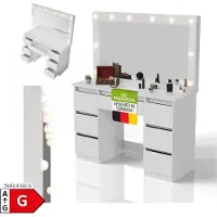 Juskys Kaptafel / Schminktafel Lilia - Incl. LED en Lades - Wit