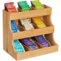 Relaxdays thee organizer - bamboe - 9 vakken - theerek - verticale theedoos - aanrecht