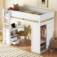 Merax Hoogslaper 90x200 cm - multifunctioneel kinderbed met kledingkast - bureau en lades - wit