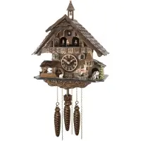 Engstler - 4835_QMT - Koekoeksklok - Kwarts - Notenhout - met muziek met dansend paar - 42 cm
