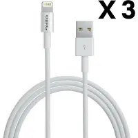 Phonillico 3x Lightning naar USB A Kabel Wit - 2 meter - Oplaadkabel voor iPhone 12 / 12 MINI / 12 PRO / 12 PRO MAX / 11 / 11 PRO / 11 PRO MAX / SE 2022 / SE 2020