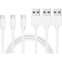 Phonillico 3x USB C naar USB A Nylon Gevlochten Kabel Zilver Wit - 1 meter - Oplaadkabel voor Realme C75 / C61 / C25s / GT 5G / GT Master / GT Neo2 / Note 60