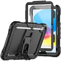 Ntech Tablet Hoes Geschikt Voor iPad 2022 10,9 10e Generatie hoes Shockproof Zwart - iPad 2022 hoes met Screen Protector en Stand, Pencil Houder - Extra Stevig - Schokbestendig