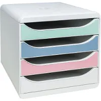 Exacompta Pop Box ladebox, voor A4/A4+, gemaakt van gerecycled plastic, gesloten lades, stapelbaar, geluidloos uittrekbaar, 4 lades, geassorteerde kleuren