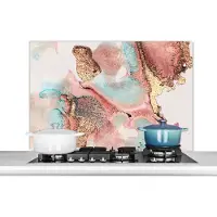KitchenYeah Spatscherm keuken - Pastel - Abstract - Inkt - Chic - Goud - Spatscherm - Achterwand keuken - 100x65 cm - Spatwand