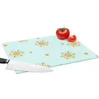 KitchenYeah Glazen Snijplank - 39x28 - Kerst - Patroon - Sneeuw - Goud - Snijplanken Glas