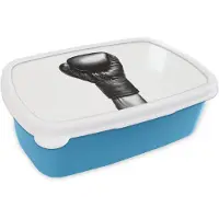 MuchoWow Broodtrommel Blauw - Lunchbox Bokshandschoen - Zwart - Hand - Brooddoos 18x12x6 cm - Brood lunch box - Broodtrommels voor kinderen en volwassenen
