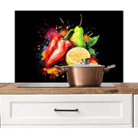 KitchenYeah Spatscherm keuken 80x55 cm - Kookplaat achterwand Paprika - Peer - Citroen - Graffiti - Verf - Abstract - Muurbeschermer - Spatwand fornuis - Hoogwaardig aluminium