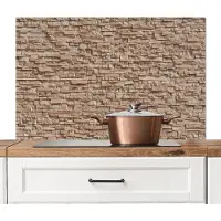 KitchenYeah Spatscherm keuken 100x65 cm - Kookplaat achterwand Steen - Bakstenen - Textuur - Beige - Muurbeschermer - Spatwand fornuis - Hoogwaardig aluminium
