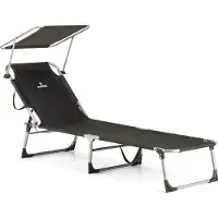 Outtec Strand Ligbed, Ligstoel met Verstelbaar Zonnescherm - Verstelbare Rugleuning - tot 120 kg - Tuinstoel - Campingstoel - Strandstoel - Lounger
