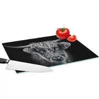 KitchenYeah Glazen Snijplank - 39x28 - Schotse hooglander - Zwart - Koe - Dieren - Snijplanken Glas