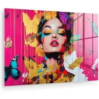 MuchoWow Glasschilderij 180x120 cm - Schilderij acrylglas - Vrouw - Abstract - Kleurrijk - Foto op glas - Muurdecoratie woonkamer - Wanddecoratie slaapkamer - Schilderijen