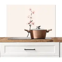 KitchenYeah Spatscherm keuken 80x55 cm - Kookplaat achterwand Minimalistisch - Bloesem - Tak - Roze - Muurbeschermer - Spatwand fornuis - Hoogwaardig aluminium