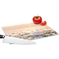 KitchenYeah Glazen Snijplank - 28x20 - Schelpen - Wit - Strand - Zomer - Snijplanken Glas