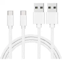Phonillico 2x USB C naar USB A Nylon Gevlochten Kabel Zilver Wit - 1 meter - Oplaadkabel voor Xiaomi Mi 10T LITE 5G / Mi 10T / Mi 10T PRO
