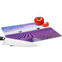 KitchenYeah Glazen Snijplank - 28x20 - Lavendel - Natuur - Paars - Bomen - Bloemen - Snijplanken Glas