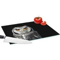 KitchenYeah Glazen Snijplank - 39x28 - Uil - Vogel - Oranje - Zwart - Snijplanken Glas