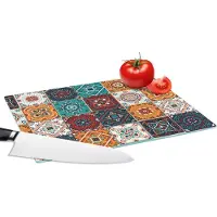 KitchenYeah Glazen Snijplank - 28x20 - Retro - Bladeren - Design - Oranje - Bruin - Snijplanken Glas