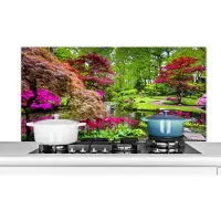 KitchenYeah - Spatscherm - Bomen - Bloemen - Japan - Natuur - Water - Spatwand - Muurbeschermer - 120x60 cm - Spatscherm keuken - Keuken achterwand
