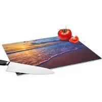 KitchenYeah Glazen Snijplank - 39x28 - Zee - Strand - Zonsondergang - Wolken - Horizon - Snijplanken Glas