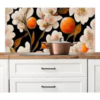 KitchenYeah Spatscherm keuken 120x60 cm - Kookplaat achterwand Bloemen - Wit - Oranje - Natuur - Muurbeschermer - Spatwand fornuis - Hoogwaardig aluminium
