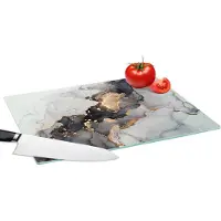 KitchenYeah Glazen Snijplank - 39x28 - Zwart - Marmer - Luxe - Goud - Snijplanken Glas