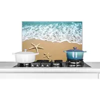 KitchenYeah Spatscherm keuken 60x40 cm - Kookplaat achterwand Zeester - Strand - Zee - Muurbeschermer - Spatwand fornuis - Hoogwaardig aluminium