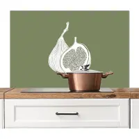 KitchenYeah Spatscherm keuken 100x65 cm - Kookplaat achterwand Vijgen - Minimalistisch - Getekend - Mosgroen - Muurbeschermer - Spatwand fornuis - Hoogwaardig aluminium