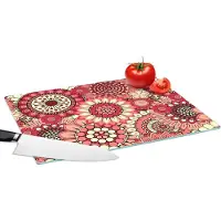 KitchenYeah Glazen Snijplank - 39x28 - Bloem - Mandala - Retro - Patroon - Snijplanken Glas