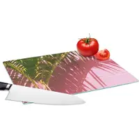 KitchenYeah Glazen Snijplank - 28x20 - Plant - Zomer - Tropisch - Roze - Snijplanken Glas