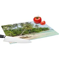KitchenYeah Glazen Snijplank - 39x28 - Palmbomen - Strand - Zomer - Tropisch - Snijplanken Glas