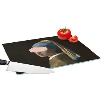 KitchenYeah Glazen Snijplank - 39x28 - Meisje met de parel - Vermeer - Roze - Snijplanken Glas