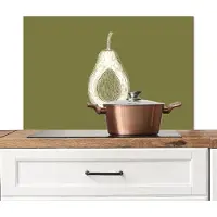 KitchenYeah Spatscherm keuken 90x60 cm - Kookplaat achterwand Avocado - Minimalistisch - Illustratie - Groen - Muurbeschermer - Spatwand fornuis - Hoogwaardig aluminium