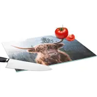 KitchenYeah Glazen Snijplank - 39x28 - Schotse hooglander - Koe - Dieren - Berg - Natuur - Snijplanken Glas