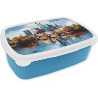 MuchoWow Broodtrommel Blauw - Lunchbox Bomen Frankfurt- Stad - Skyline - Brug - Brooddoos 18x12x6 cm - Brood lunch box - Broodtrommels voor kinderen en volwassenen