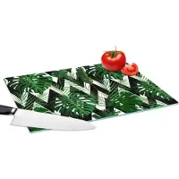 KitchenYeah Glazen Snijplank - 39x28 - Monstera - Zwart Wit - Patronen - Snijplanken Glas